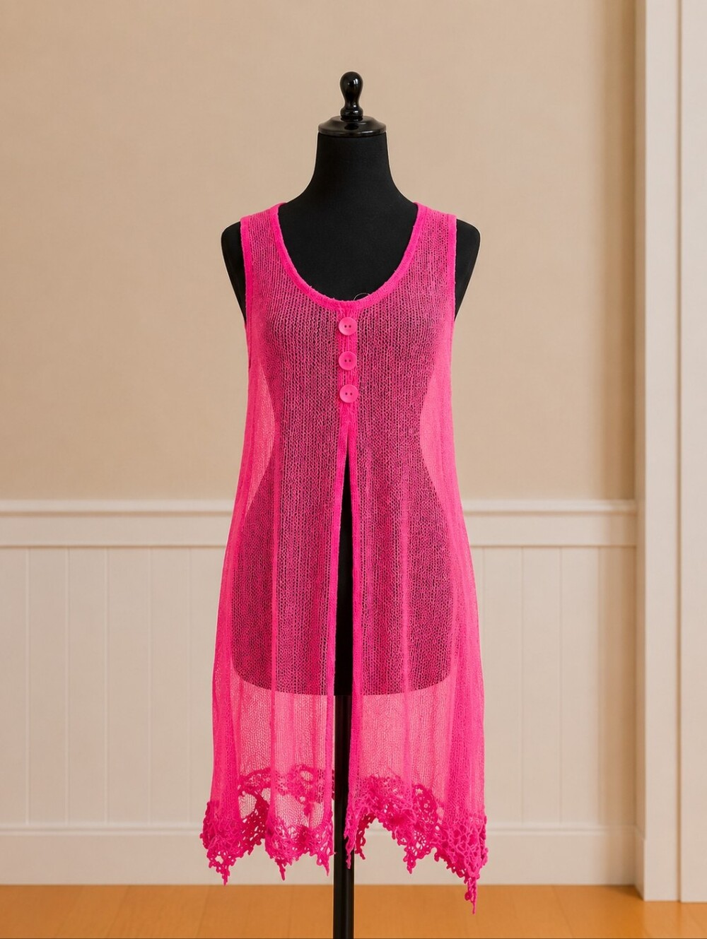 •Simply Noelle Pink Sheer Sleeveless Dress/Coverup